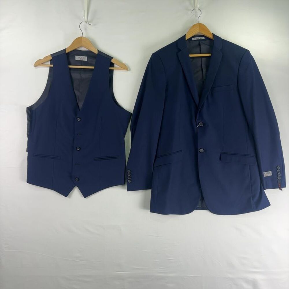 Tazzio Slim Fit 3pc Mens Suit Set by Tazzio, Navy Blue